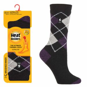 Heat Holders® - Ladies Ultra Lite Socks 1.0tog Argyle VALLETTA - Black/Purple