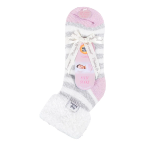 Heat Holders® - Ladies Lounge Socks DAISY Feather Turnover Cuff - Stripe Cream