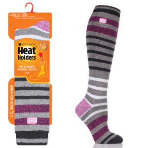 Heat Holders® - Ladies Lite Long Socks 1.6tog HOUGHTON - Stripe Grey