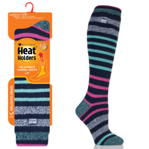 Heat Holders® - Ladies Lite Long Socks 1.6tog BROUGHTON - Navy/Aqua